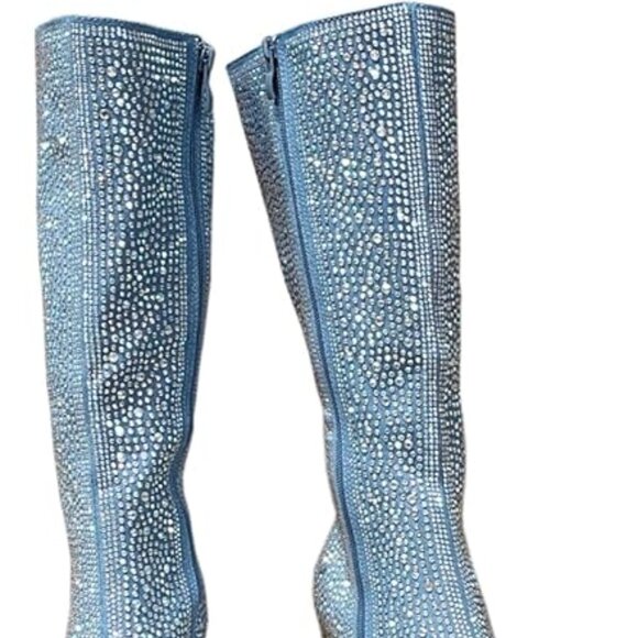 NWOB ABSOLEX Rhinestone Block Medium Heel Knee High Boots - Picture 3 of 8